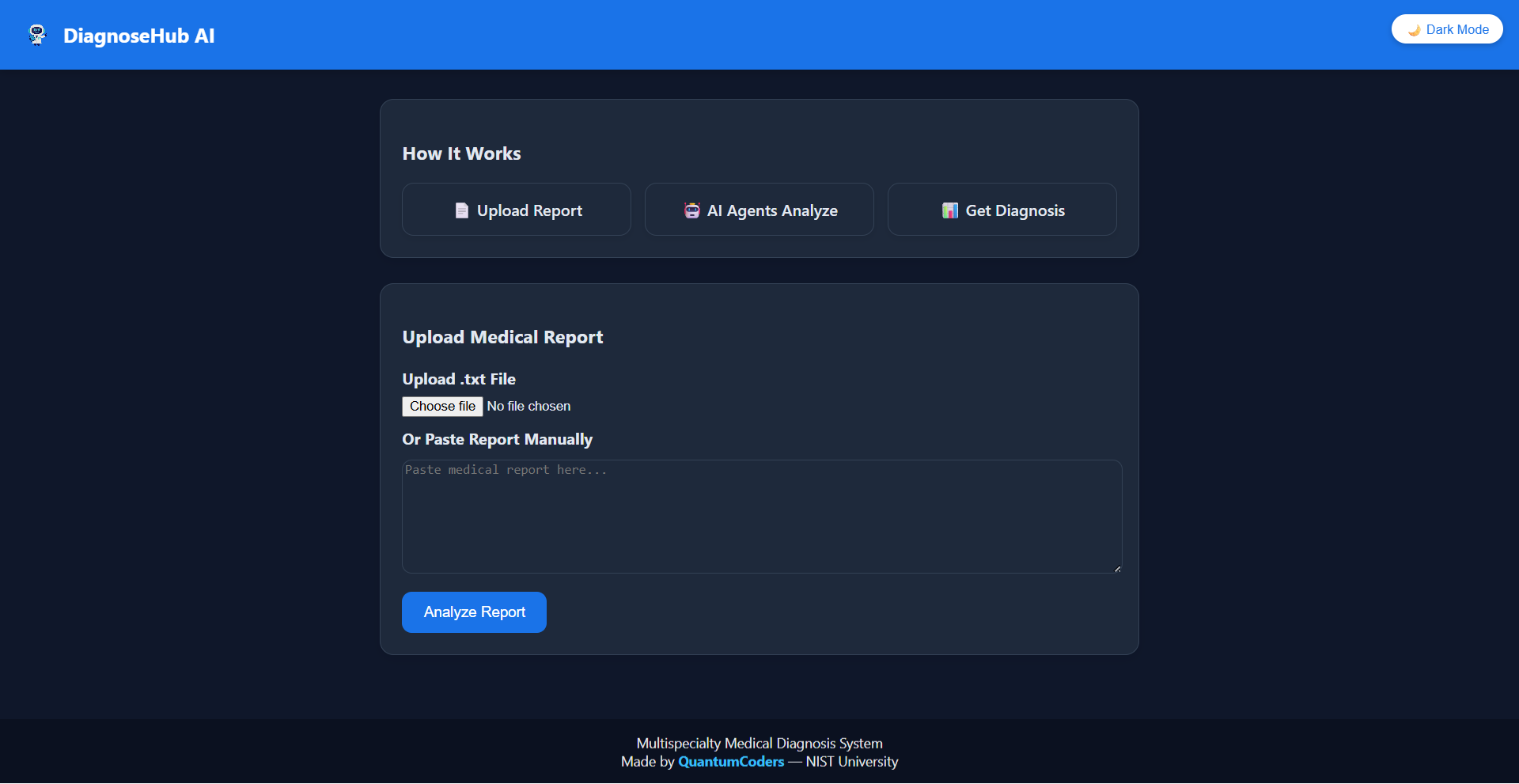 DiagnoseHub AI Dashboard Preview